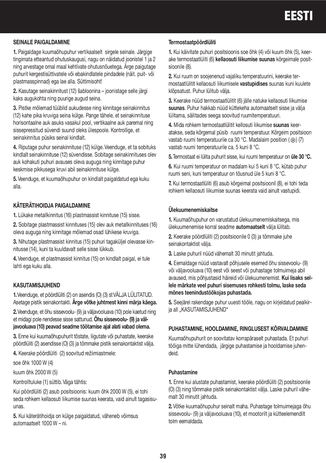 Honeywell BH-777FTE manual do utilizador Seinale Paigaldamine, Käterätihoidja Paigaldamine, Kasutamisjuhend 