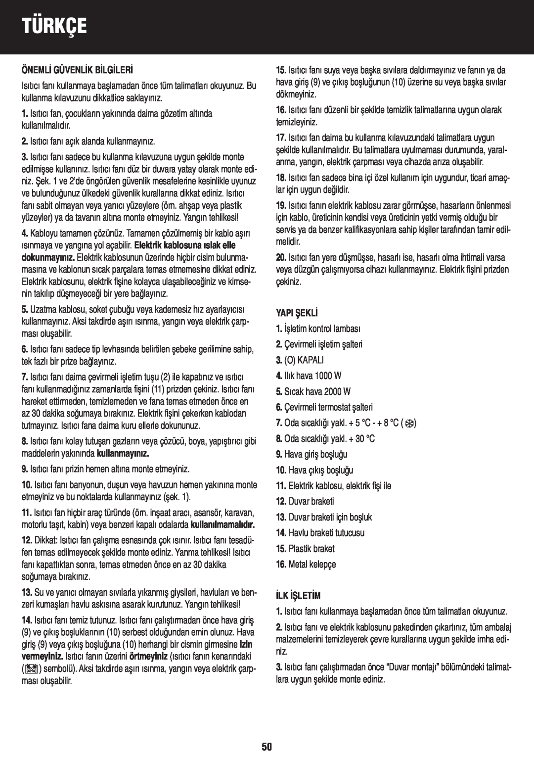 Honeywell BH-777FTE manual do utilizador Türkçe, Öneml‹ Güvenl‹K B‹Lg‹Ler‹, YAPI ﬁEKL‹, ‹LK ‹ﬁLET‹M 