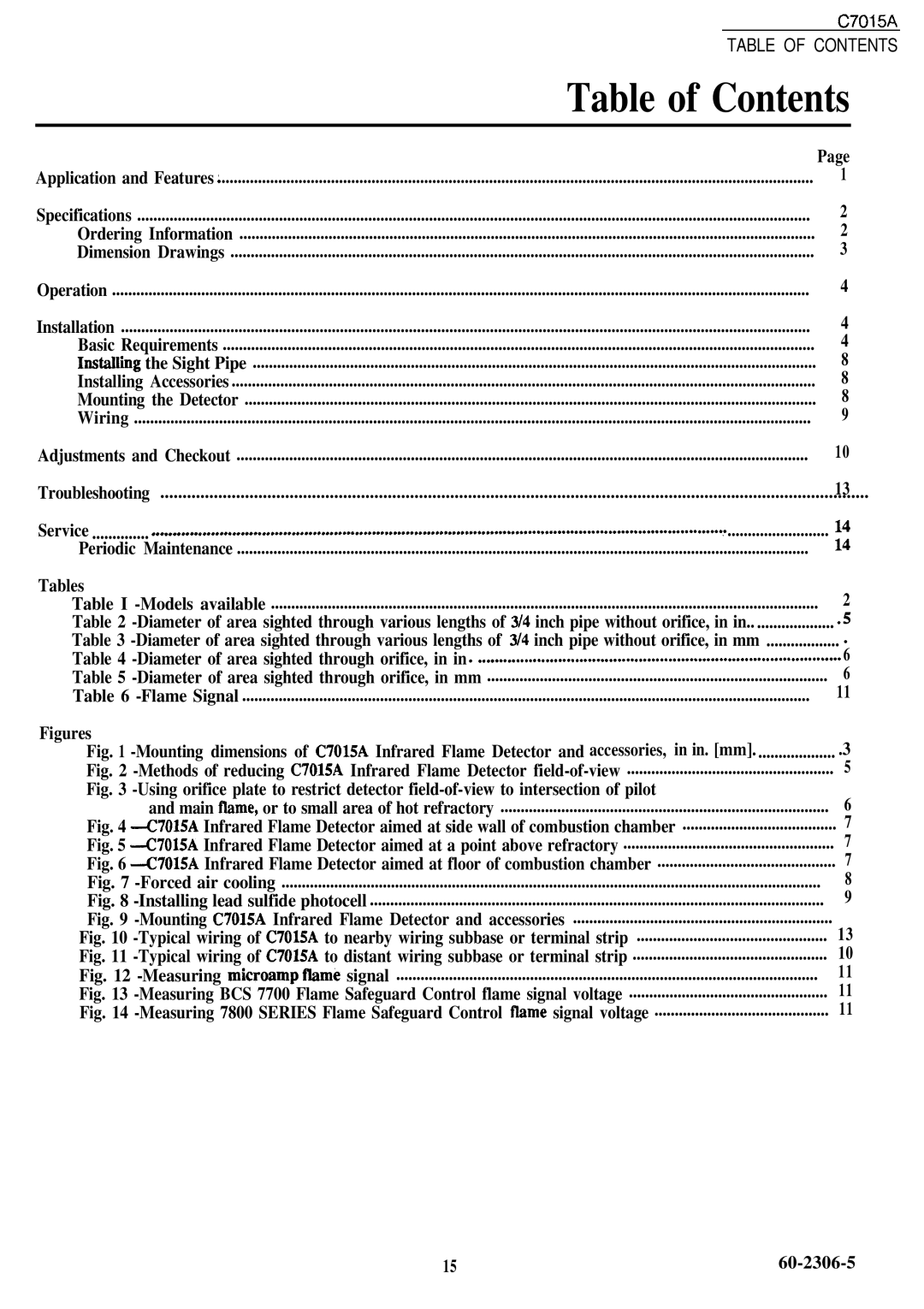 Honeywell C7015A manual Table of Contents 