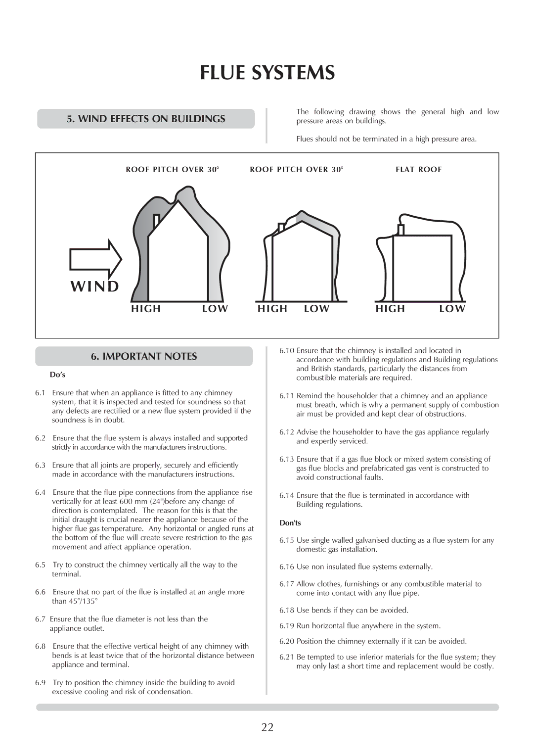 Honeywell Central Heating Cooker Natural Gas manual Flue Systems, Wind Effects on Buildings, High LOW Important Notes 