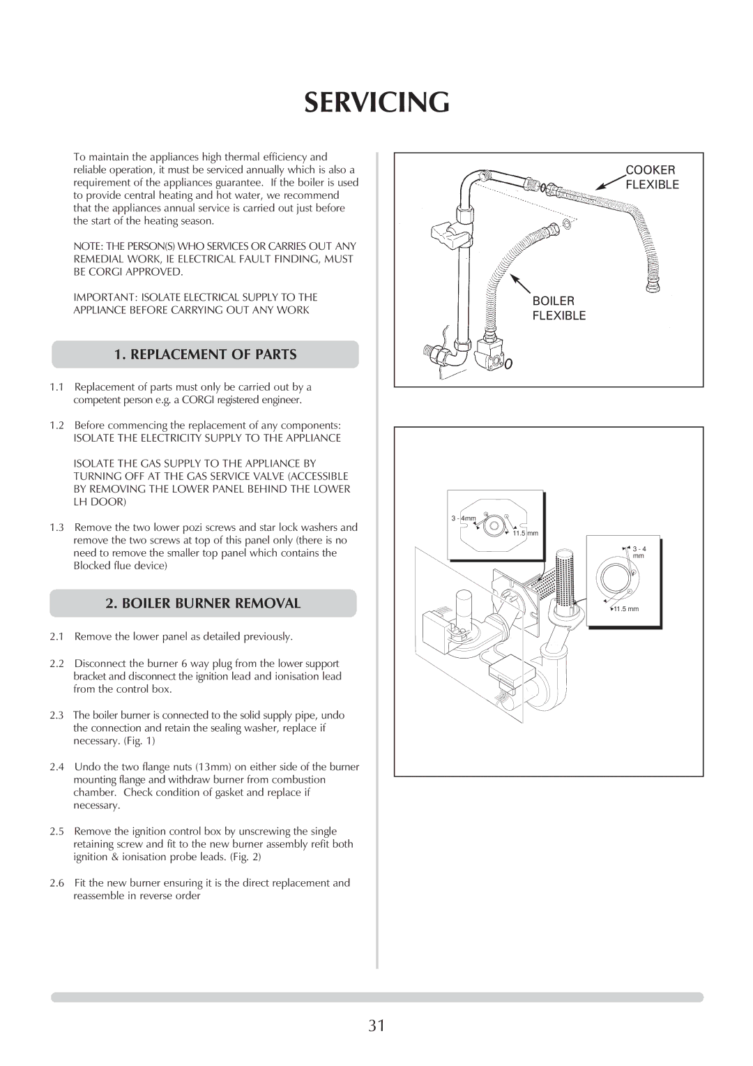 Honeywell Central Heating Cooker Natural Gas manual Servicing, Replacement of Parts, Boiler Burner Removal 