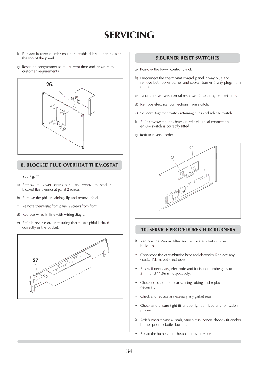 Honeywell Central Heating Cooker Natural Gas manual Blocked Flue Overheat Themostat, Burner Reset Switches 