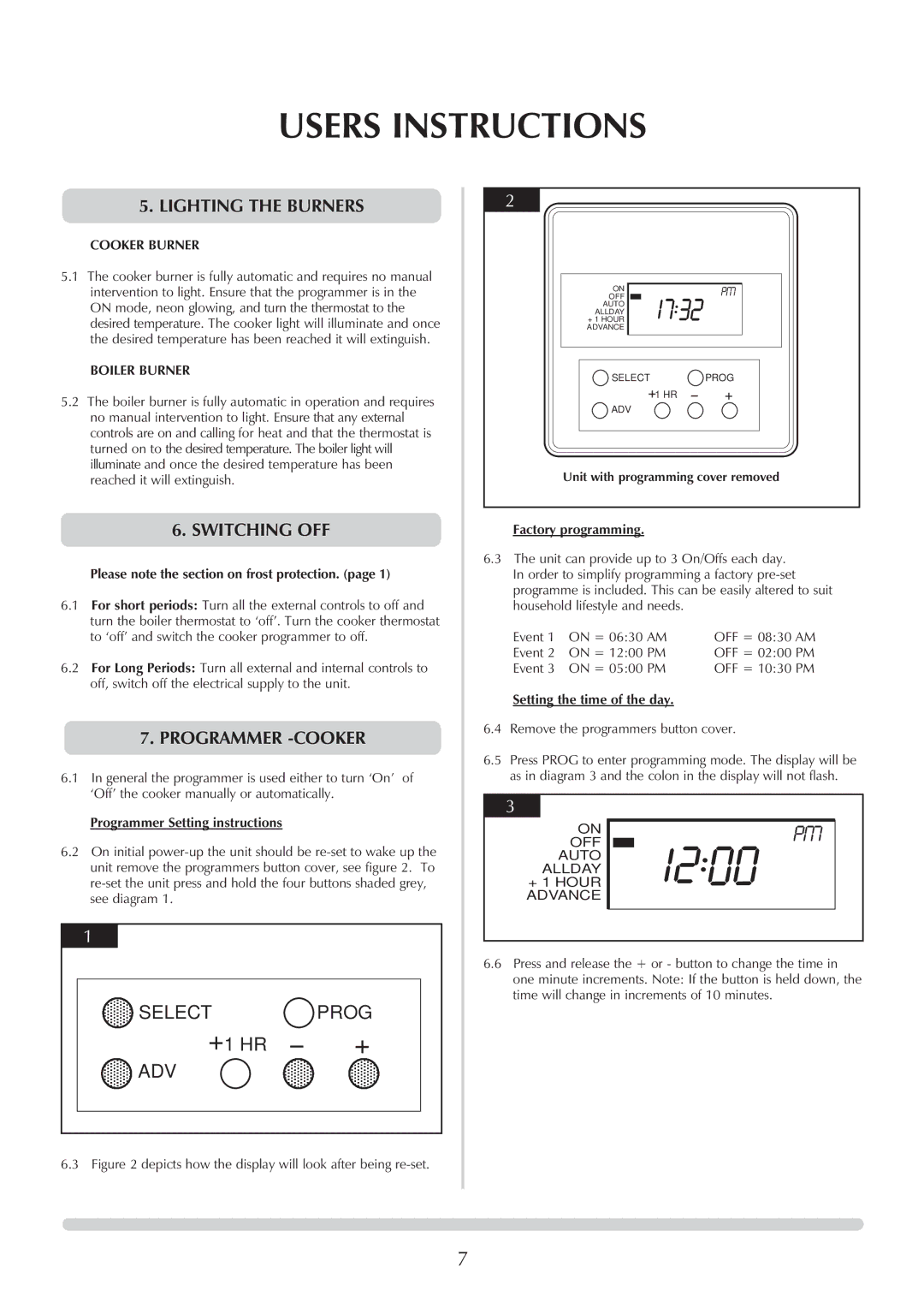 Honeywell Central Heating Cooker Natural Gas manual Lighting the Burners, Switching OFF, Programmer -COOKER, Cooker Burner 