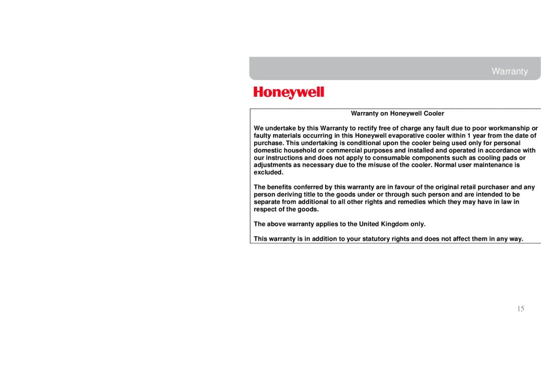 Honeywell CL60PM owner manual Warranty 