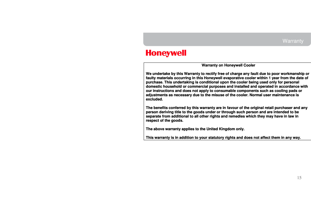 Honeywell CL60PM owner manual Warranty 