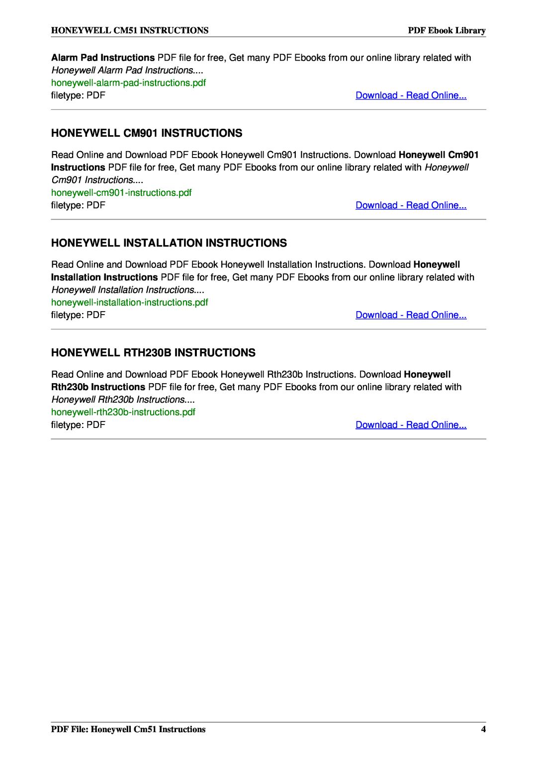 Honeywell Cm51 manual HONEYWELL CM901 INSTRUCTIONS, Honeywell Installation Instructions, HONEYWELL RTH230B INSTRUCTIONS 