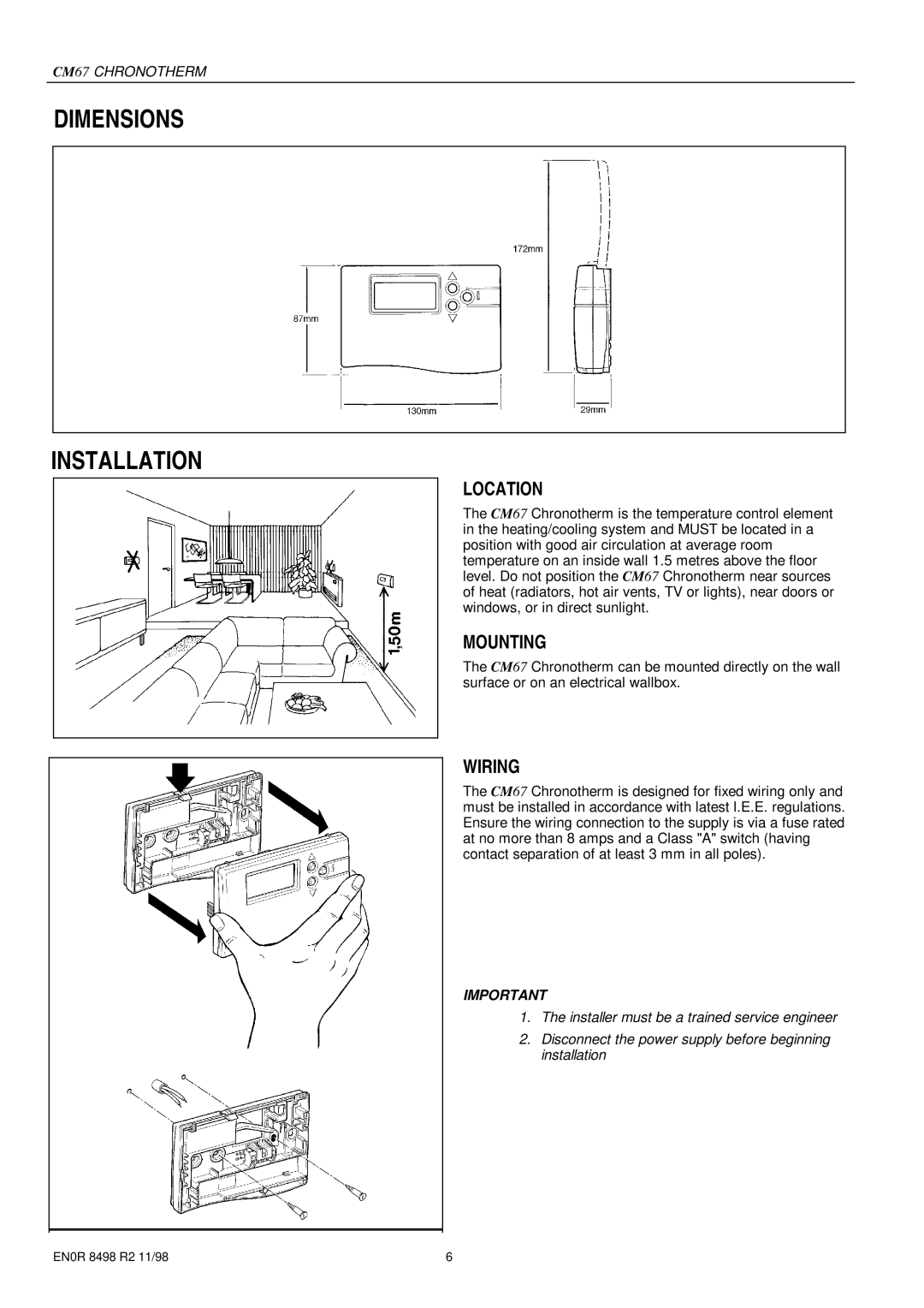 Honeywell CM67 specifications Dimensions Installation, Location, Mounting, Wiring 