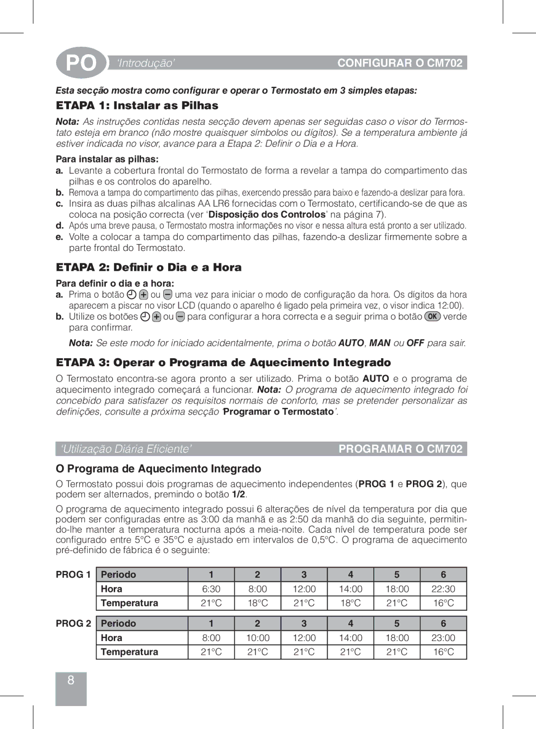 Honeywell manual do utilizador ‘Utilização Diária Eficiente’, Programar O CM702 