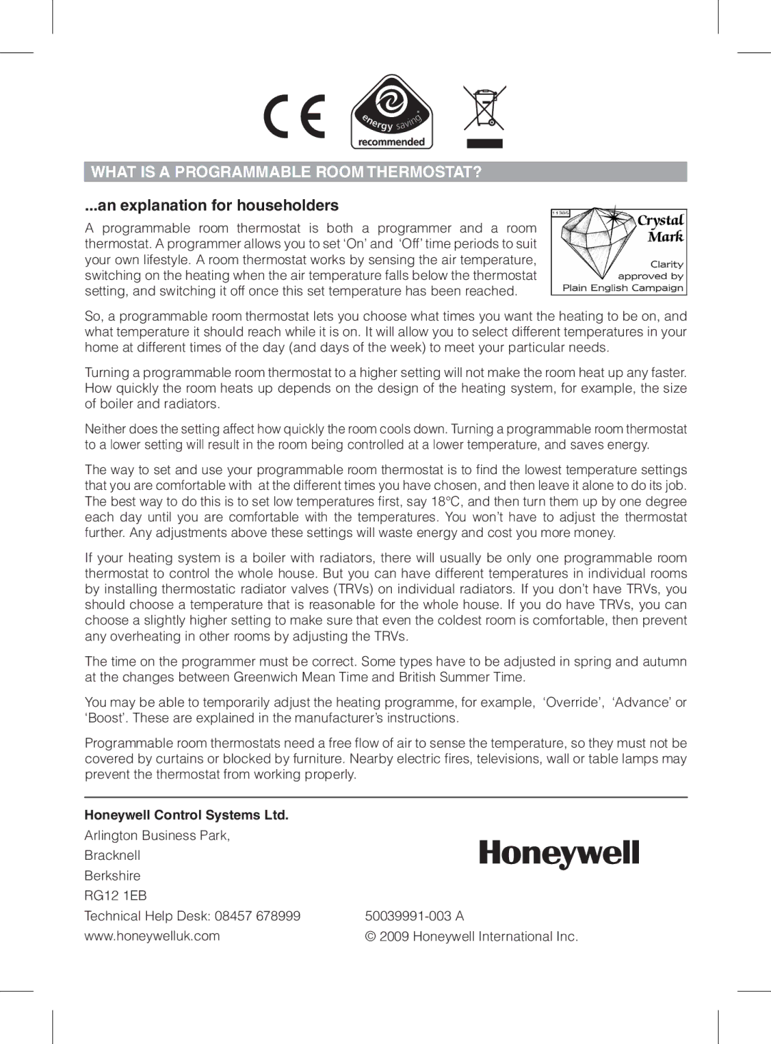 Honeywell CM721 manual What is a Programmable Room THERMOSTAT?, An explanation for householders 