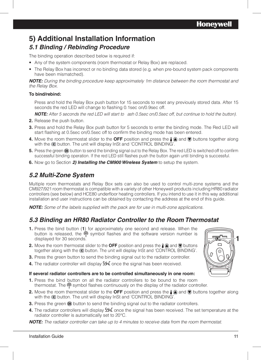 Honeywell CM900 manual Additional Installation Information, Binding / Rebinding Procedure, Multi-Zone System 