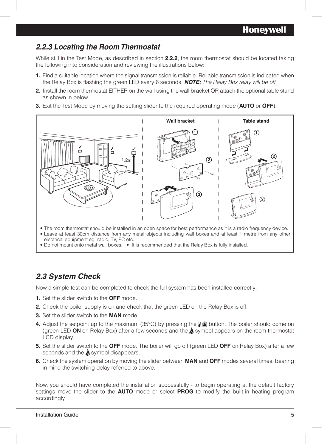 Honeywell CM900 manual Locating the Room Thermostat, System Check 