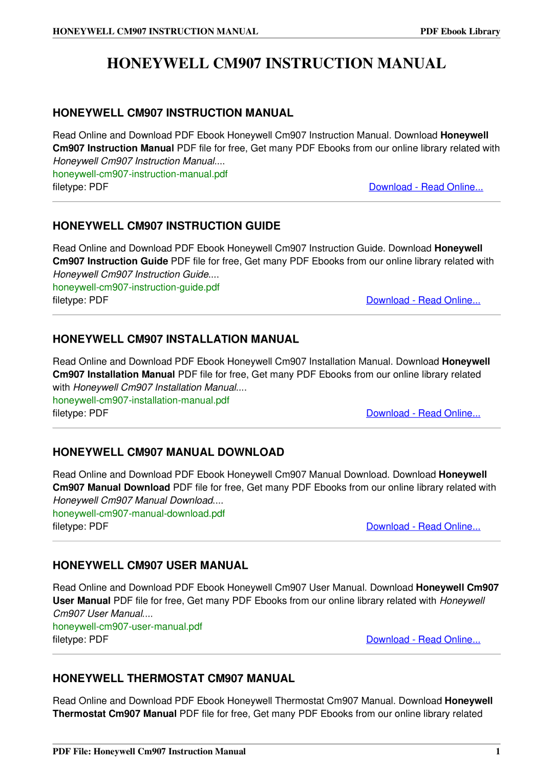 Honeywell manual CM907 User Guide 