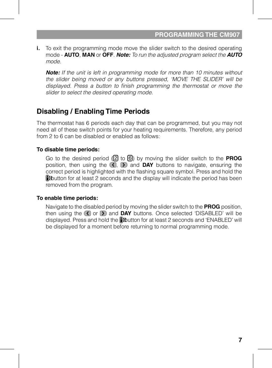 Honeywell CM907 manual Disabling / Enabling Time Periods, To disable time periods, To enable time periods 