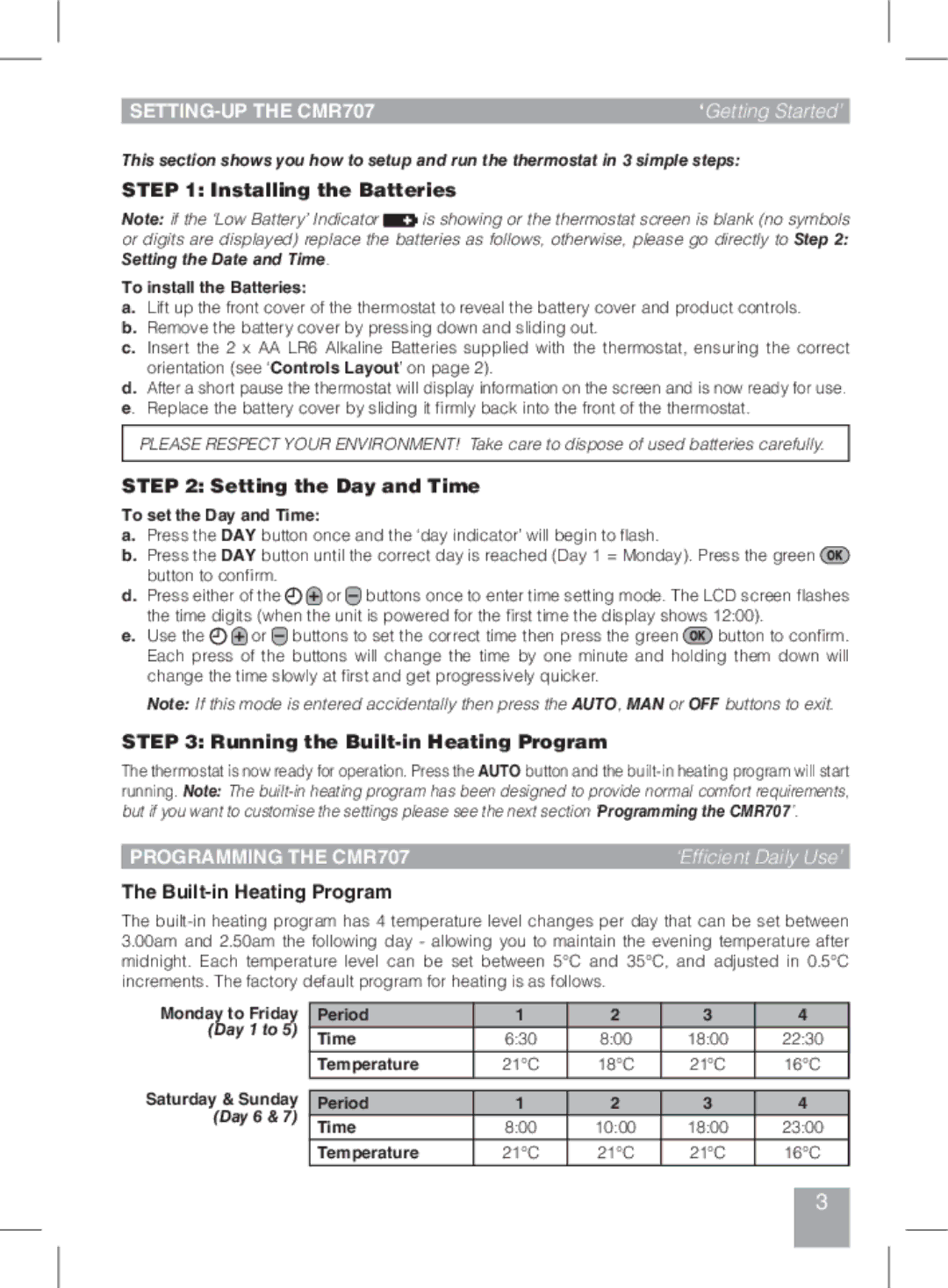 Honeywell CMR707A1049 manual SETTING-UP the CMR707, Programming the CMR707 