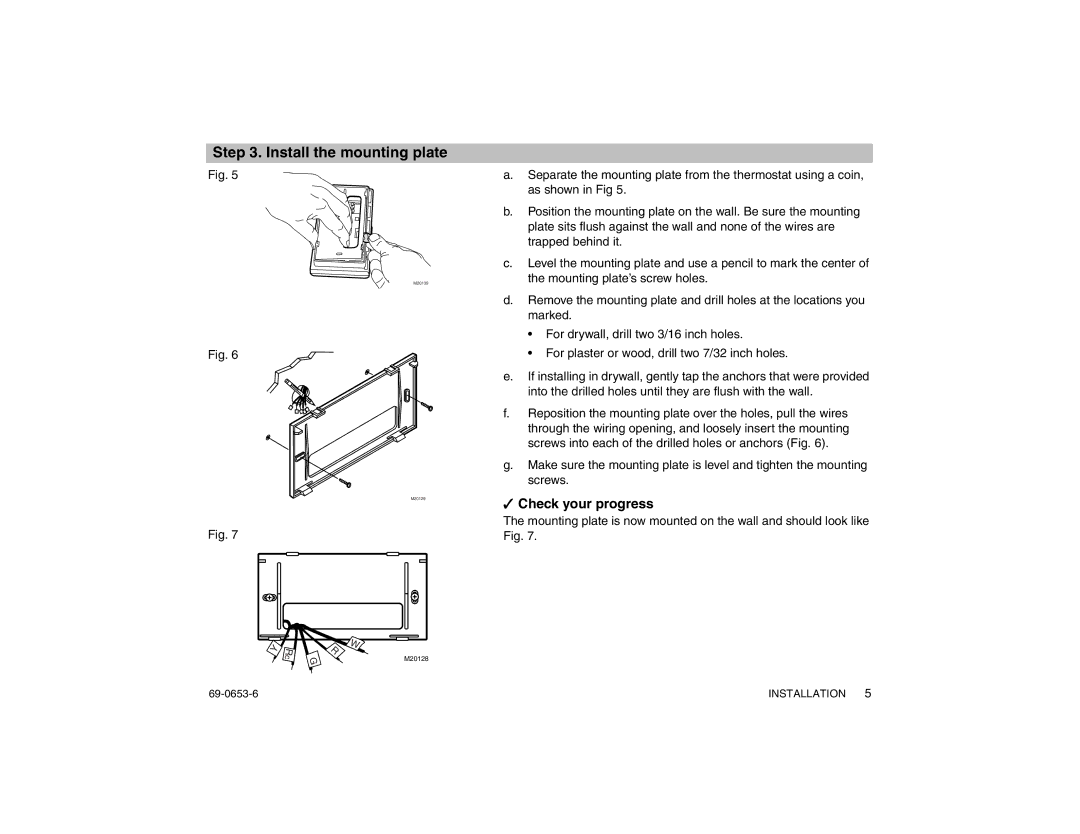 Honeywell CT3200 warranty Install the mounting plate 