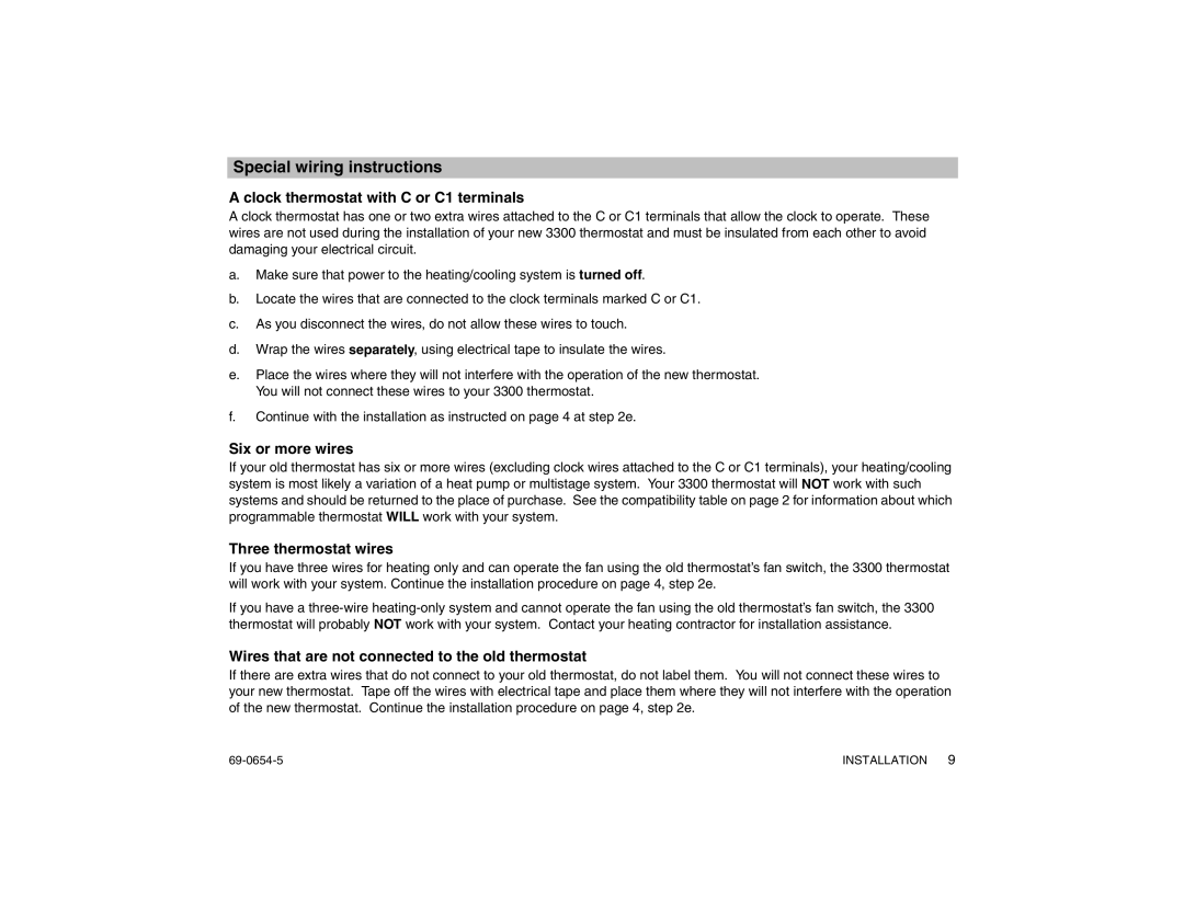 Honeywell CT3300 warranty Special wiring instructions, Clock thermostat with C or C1 terminals, Six or more wires 