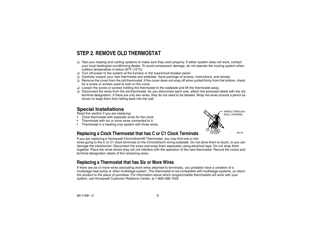 Honeywell CT3500/CT3595 Remove OLD Thermostat, Special Installations, Replacing a Thermostat that has Six or More Wires 