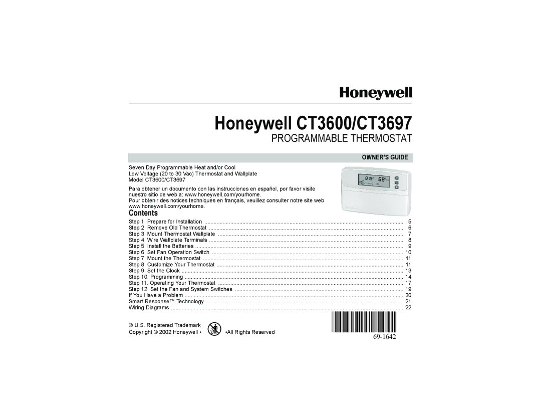 Honeywell manual Honeywell CT3600/CT3697, Contents 