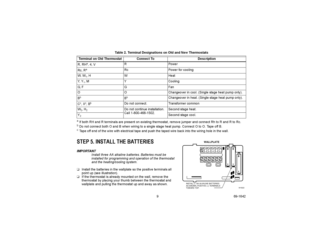 Honeywell CT3697, CT3600 manual Install the Batteries, Connect To Description 