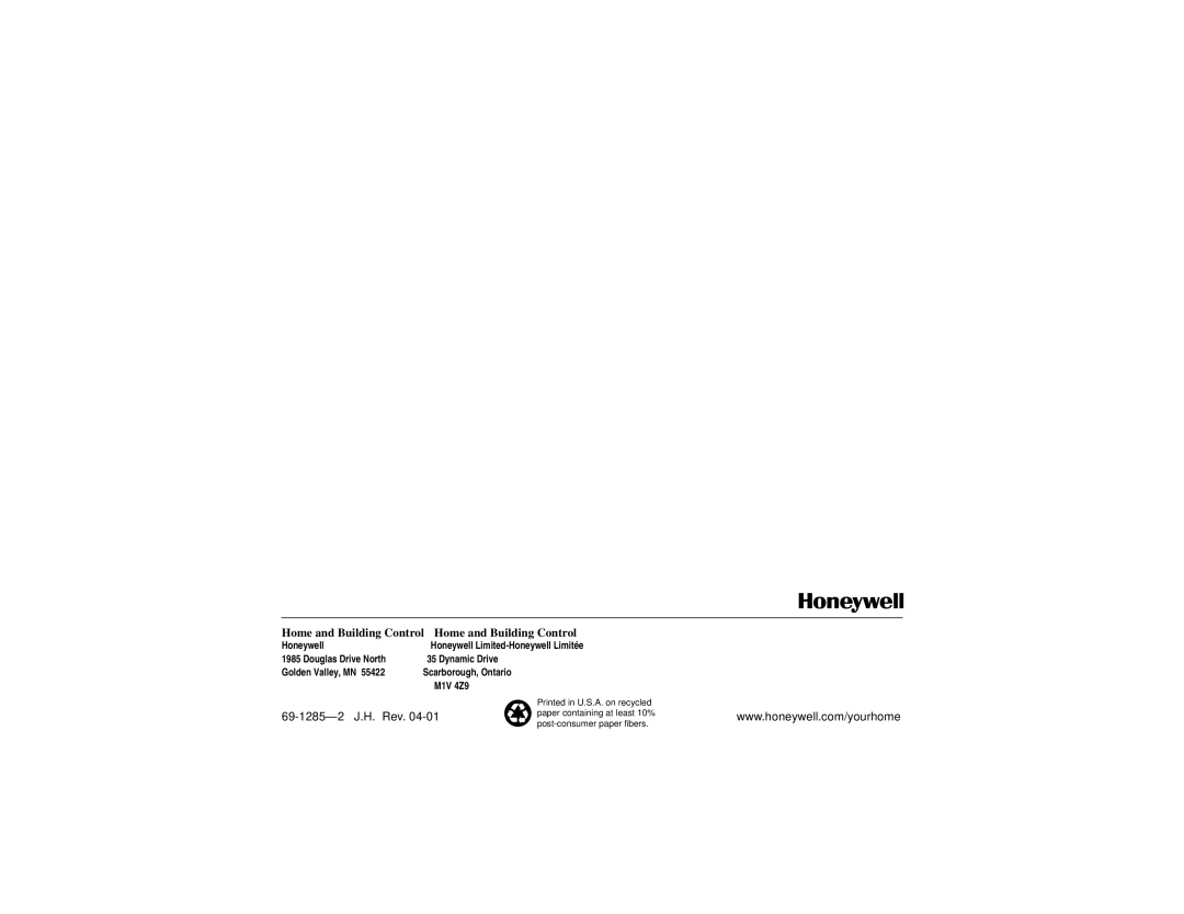 Honeywell CT3650 manual Home and Building Control 