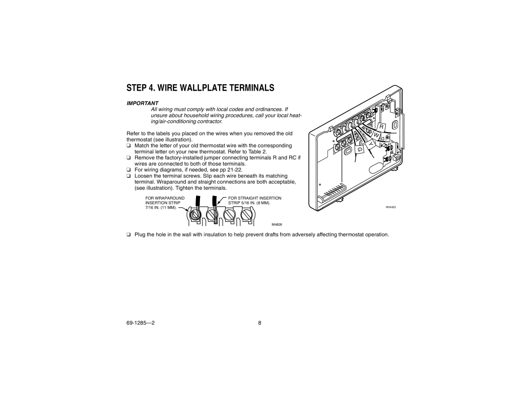 Honeywell CT3650 manual Wire Wallplate Terminals 
