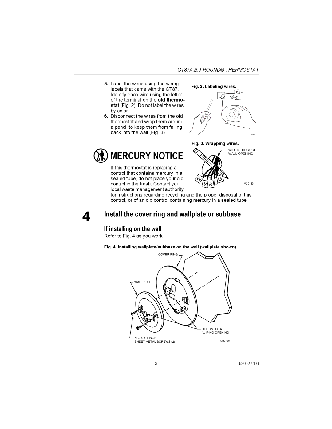 Honeywell CT87A installation instructions Install the cover ring and wallplate or subbase, If installing on the wall 