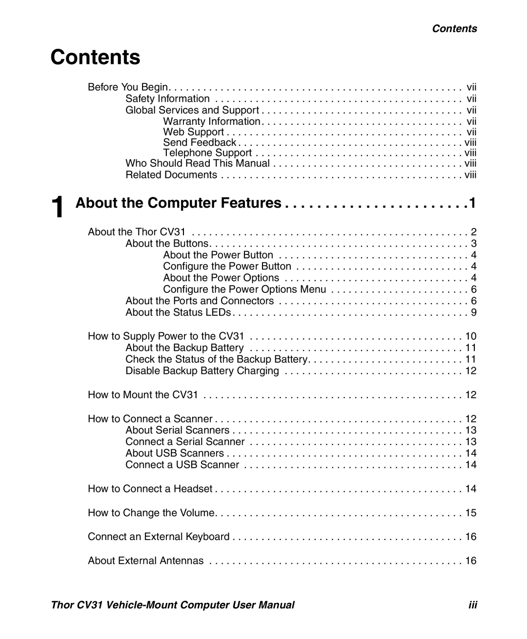 Honeywell CV31 user manual Contents 