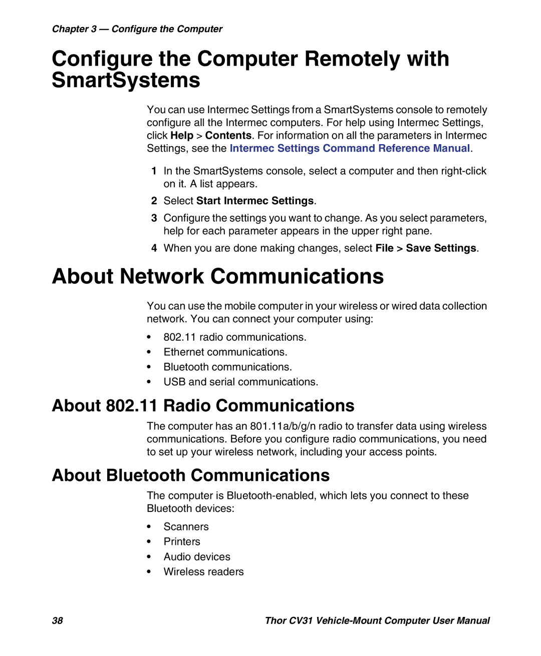 Honeywell CV31 user manual Configure the Computer Remotely with SmartSystems, About Network Communications 