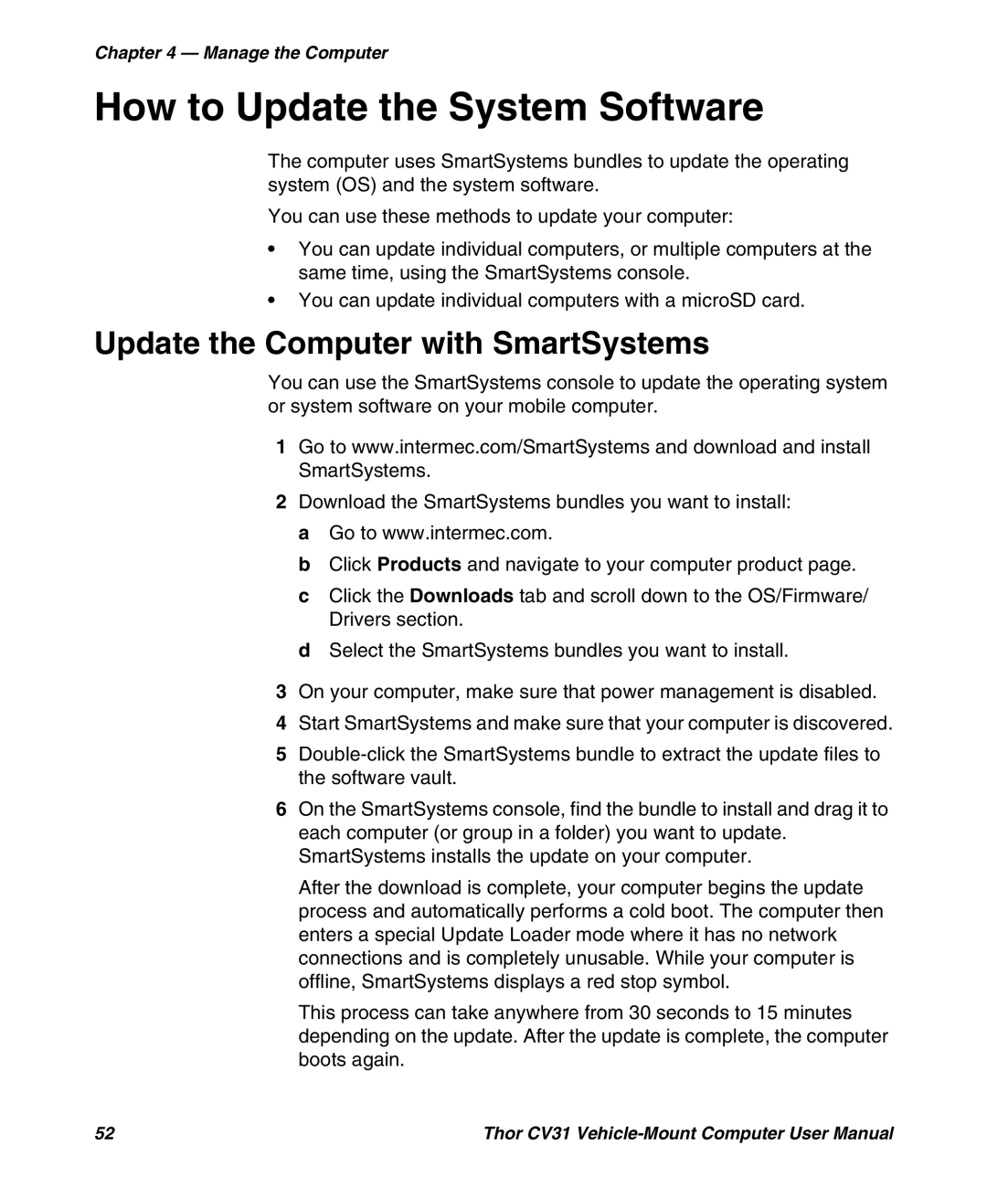 Honeywell CV31 user manual How to Update the System Software, Update the Computer with SmartSystems 