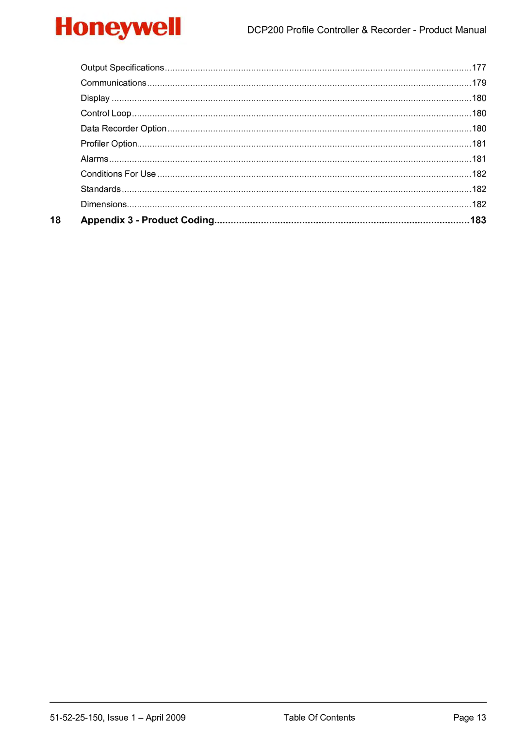 Honeywell DCP200 manual 183 