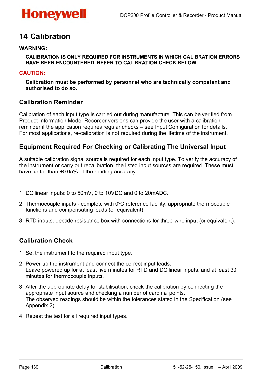 Honeywell DCP200 manual Calibration Reminder, Calibration Check 