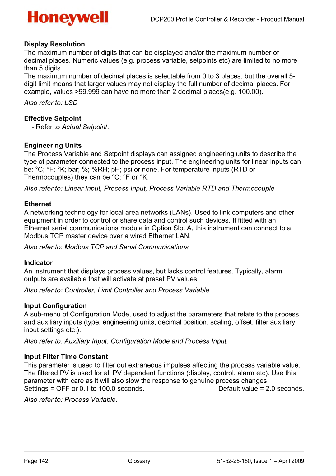 Honeywell DCP200 manual Display Resolution, Effective Setpoint, Engineering Units, Ethernet, Indicator 