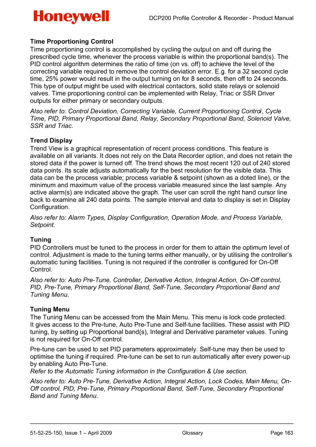 Honeywell DCP200 manual Time Proportioning Control, Trend Display, Tuning Menu 