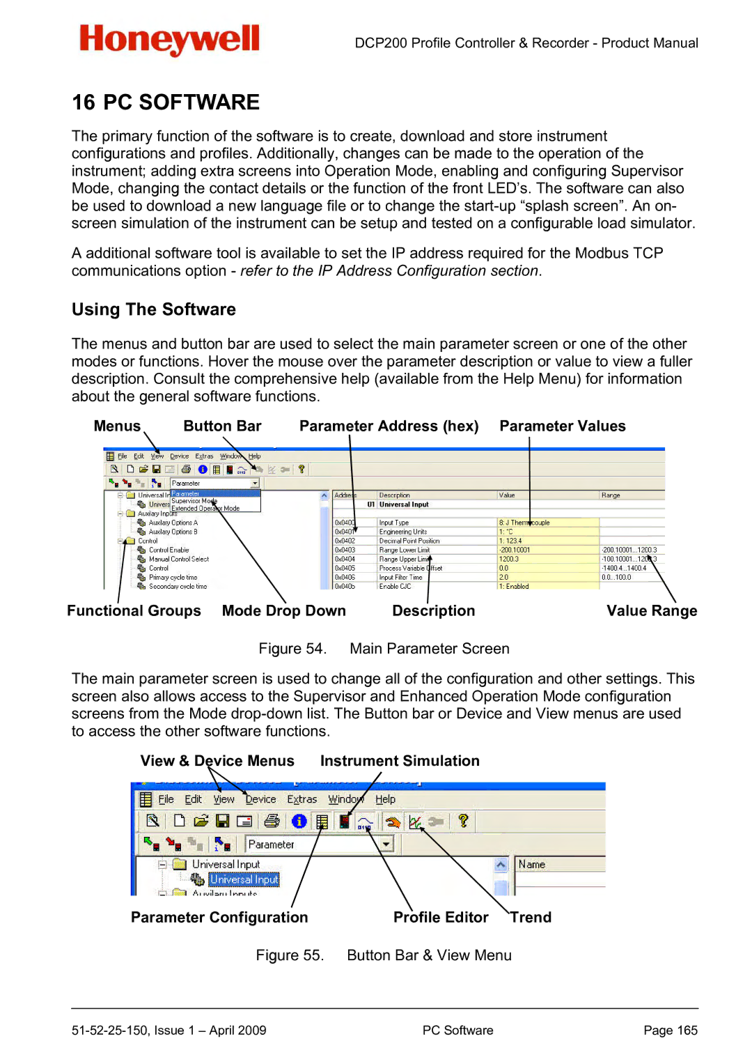 Honeywell DCP200 manual Using The Software, Value Range 