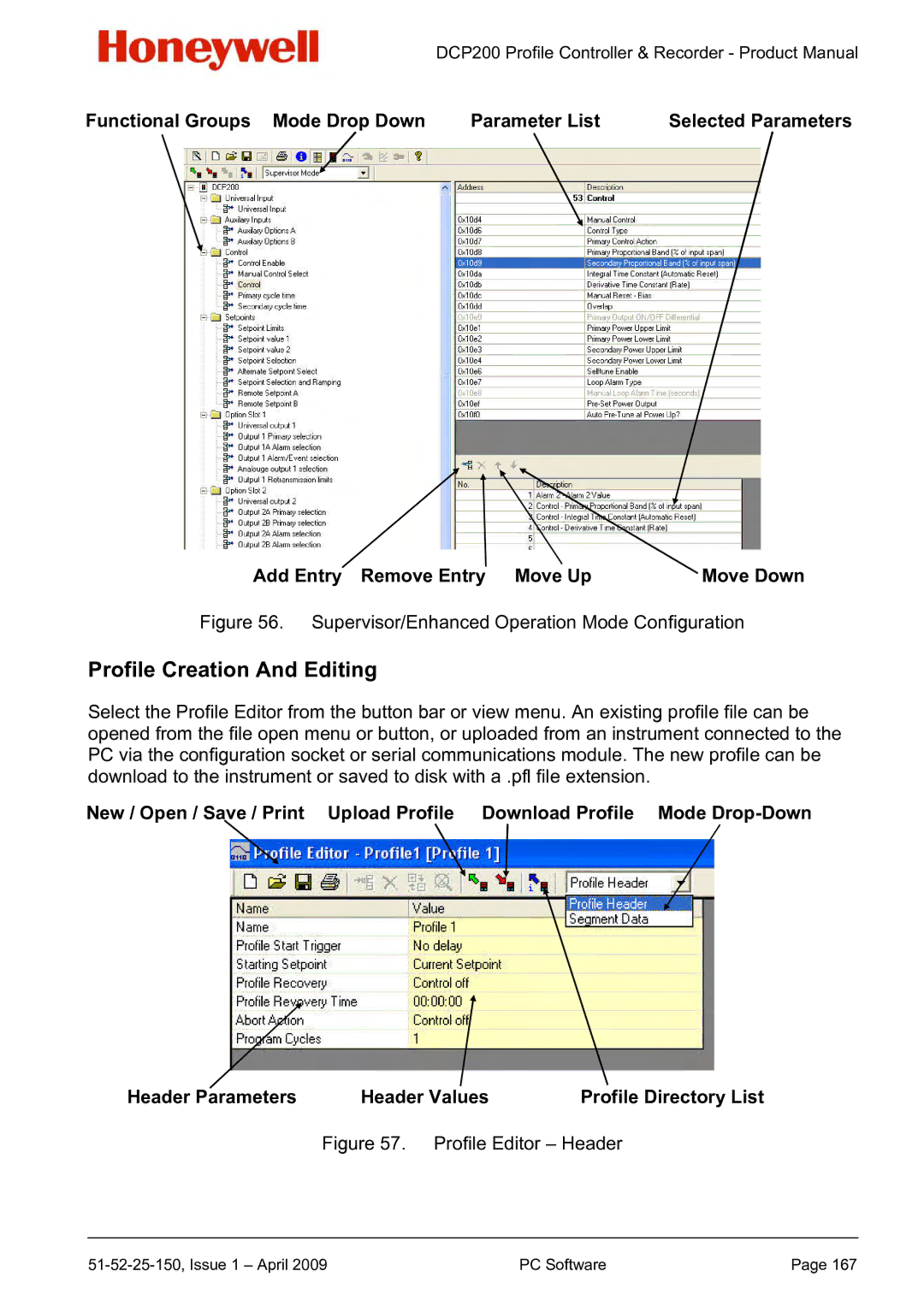 Honeywell DCP200 manual Profile Creation And Editing, Move Down 