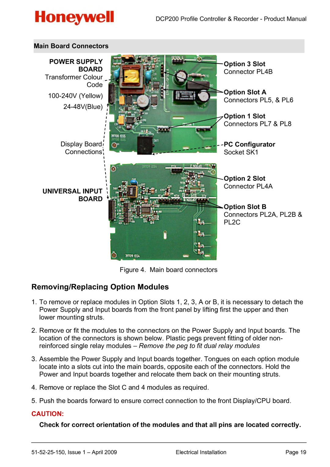 Honeywell DCP200 manual Removing/Replacing Option Modules 