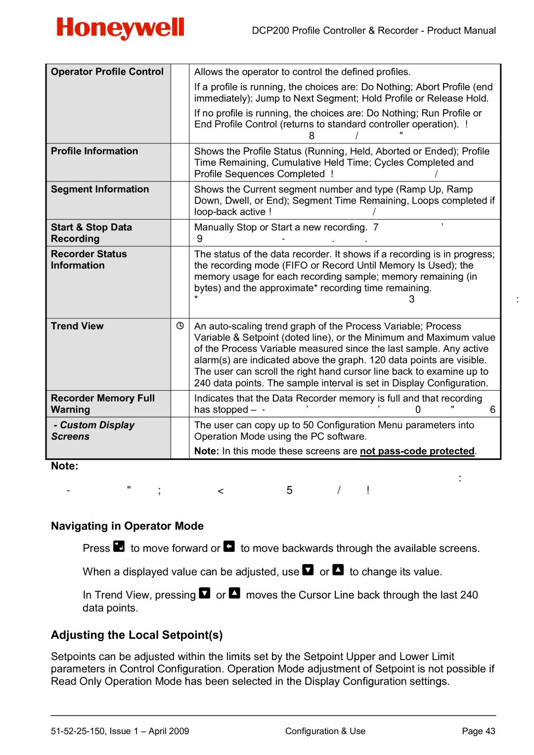 Honeywell DCP200 manual Navigating in Operator Mode, Adjusting the Local Setpoints 