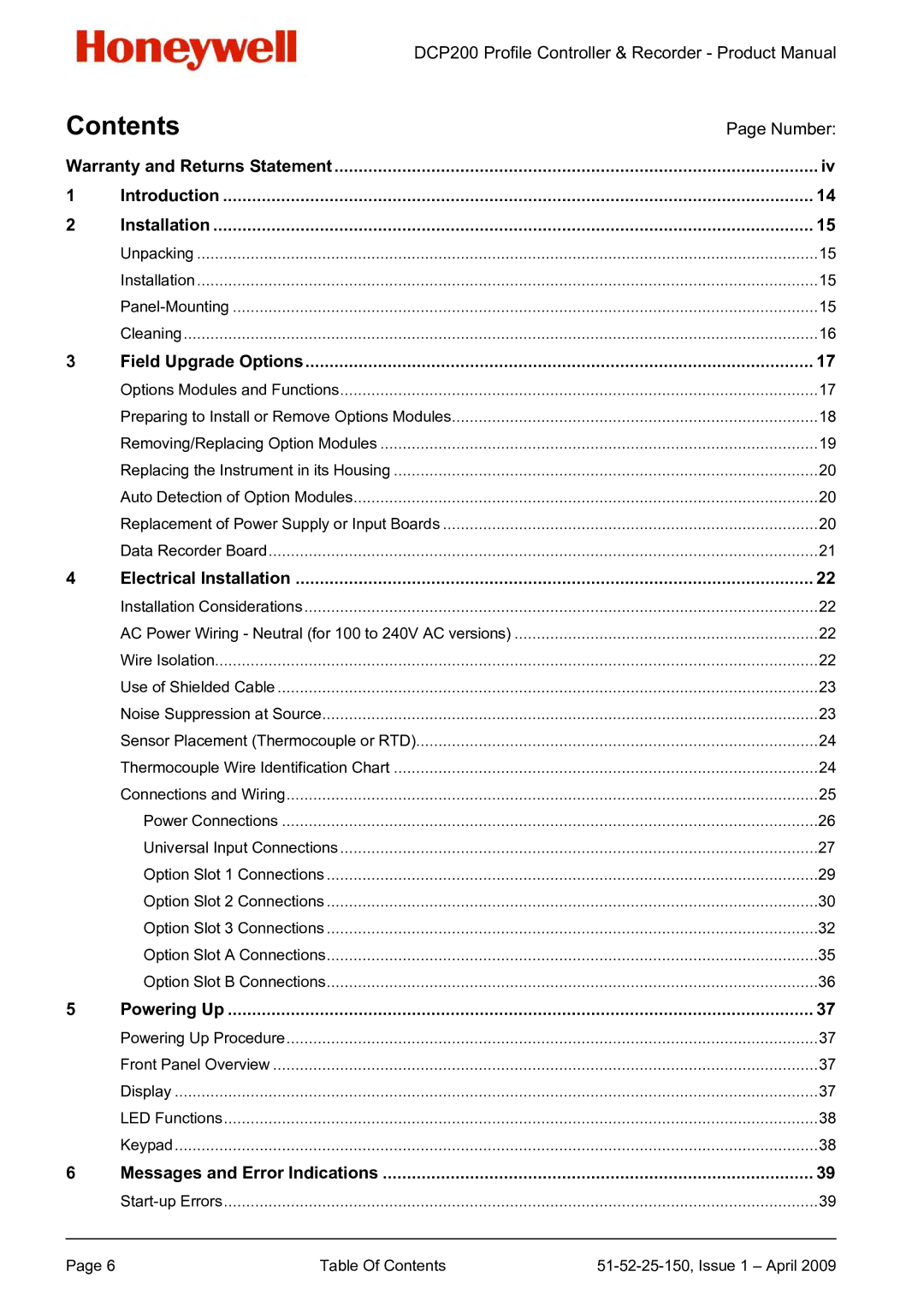 Honeywell DCP200 manual Contents 