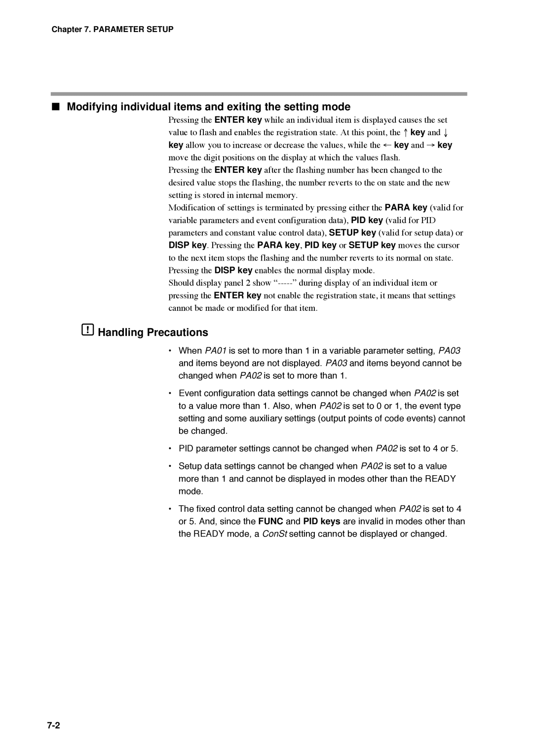 Honeywell DCP552 Mark II user manual Modifying individual items and exiting the setting mode 