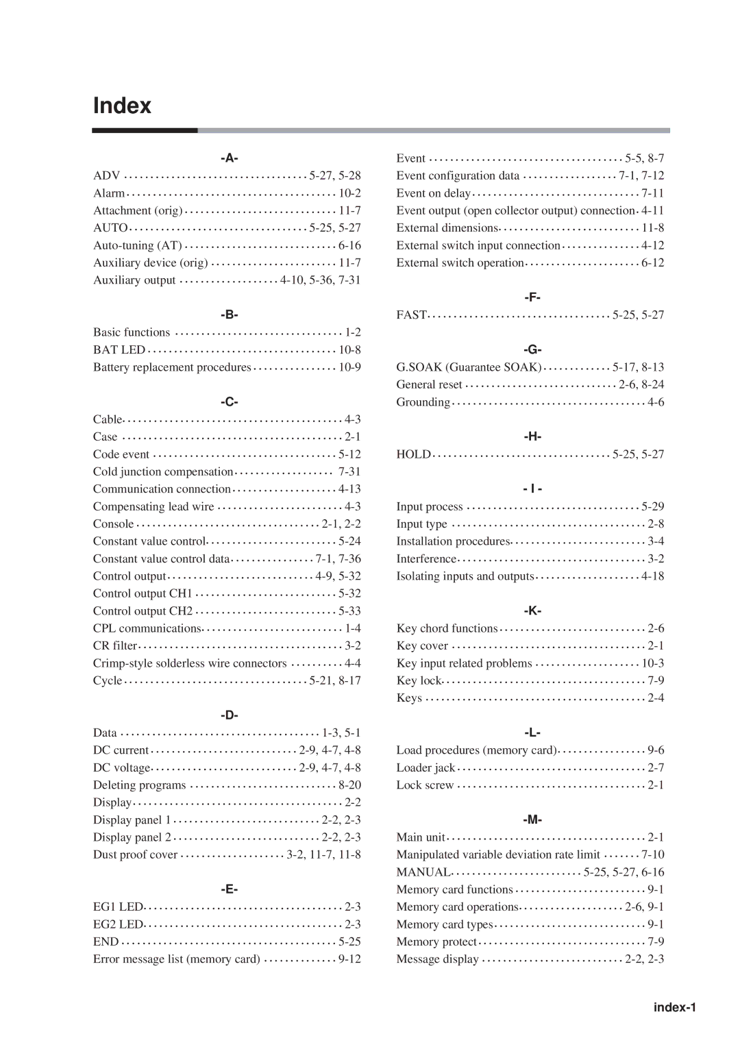 Honeywell DCP552 Mark II user manual Index-1 