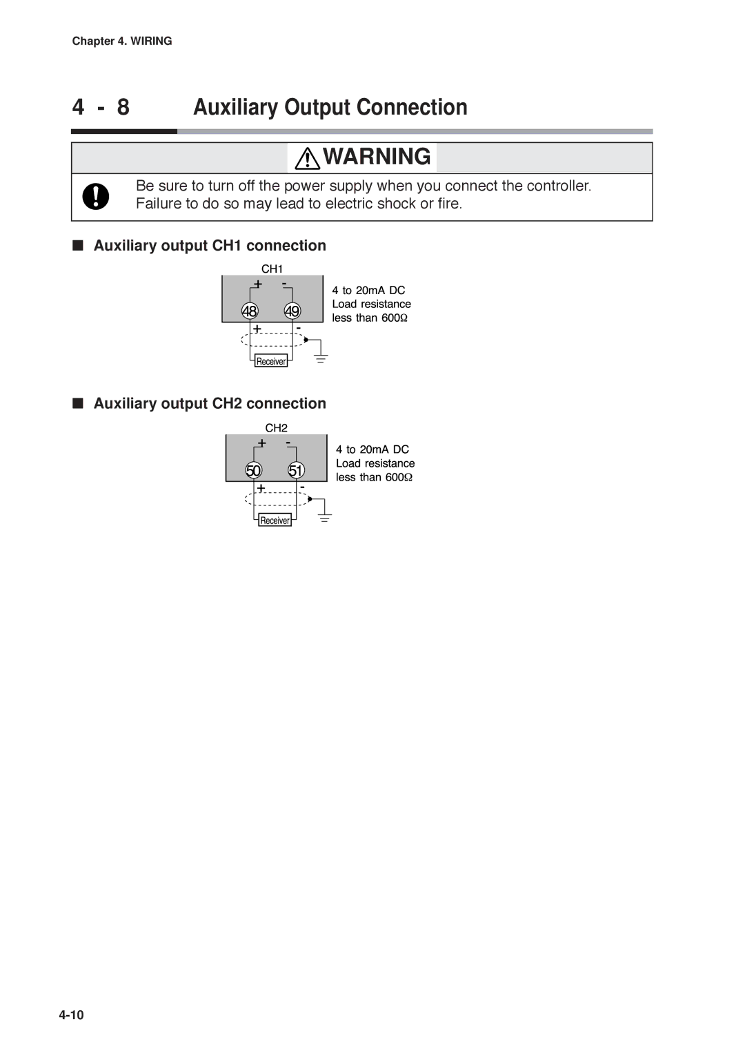 Honeywell DCP552 Mark II user manual Auxiliary Output Connection, Auxiliary output CH1 connection 