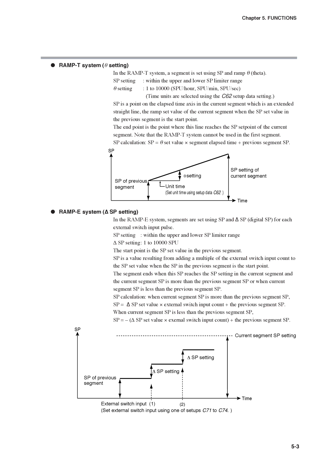 Honeywell DCP552 Mark II user manual RAMP-T system θ setting, RAMP-E system ∆ SP setting 