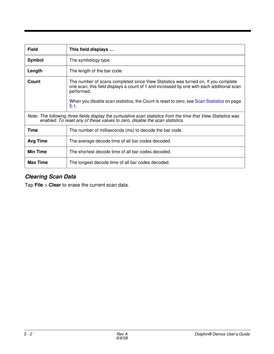 Honeywell Demos manual Clearing Scan Data, Field This field displays … Symbol, Length, Count 