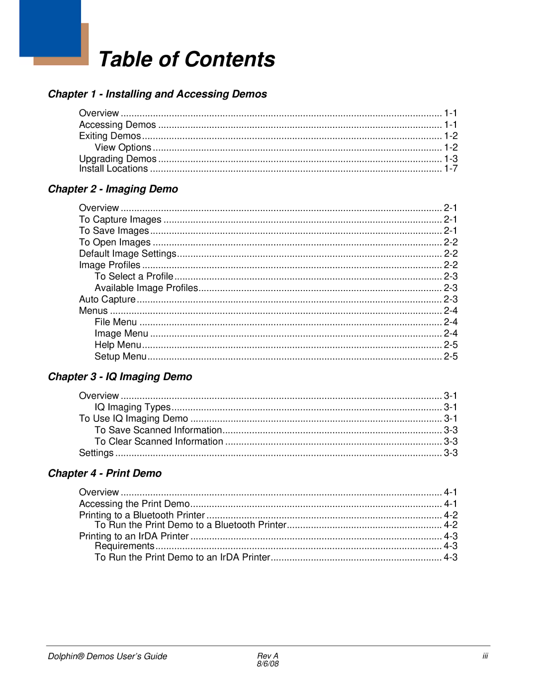 Honeywell Demos manual Table of Contents 