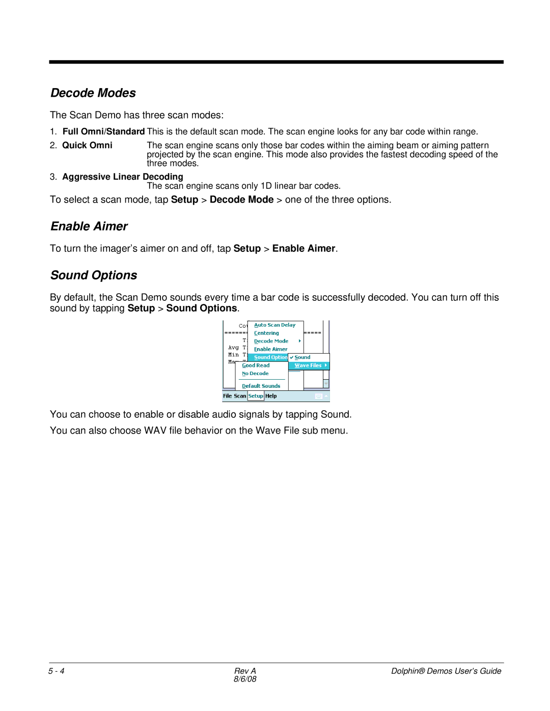 Honeywell Demos manual Decode Modes, Enable Aimer, Sound Options, Quick Omni Aggressive Linear Decoding 