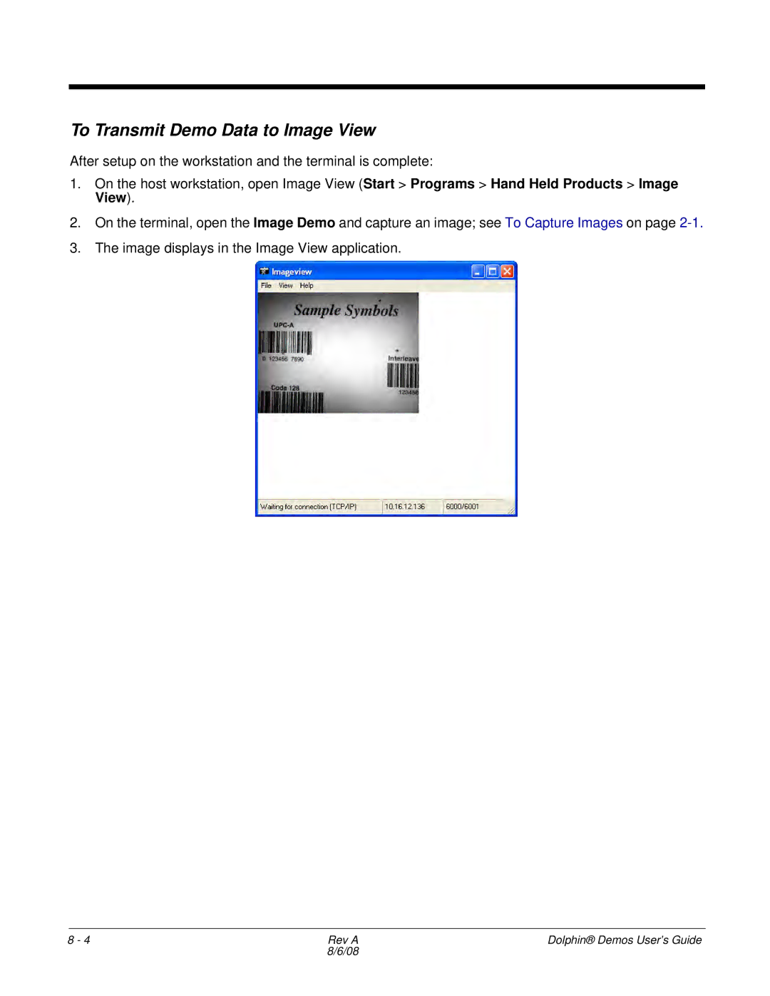 Honeywell Demos manual To Transmit Demo Data to Image View 