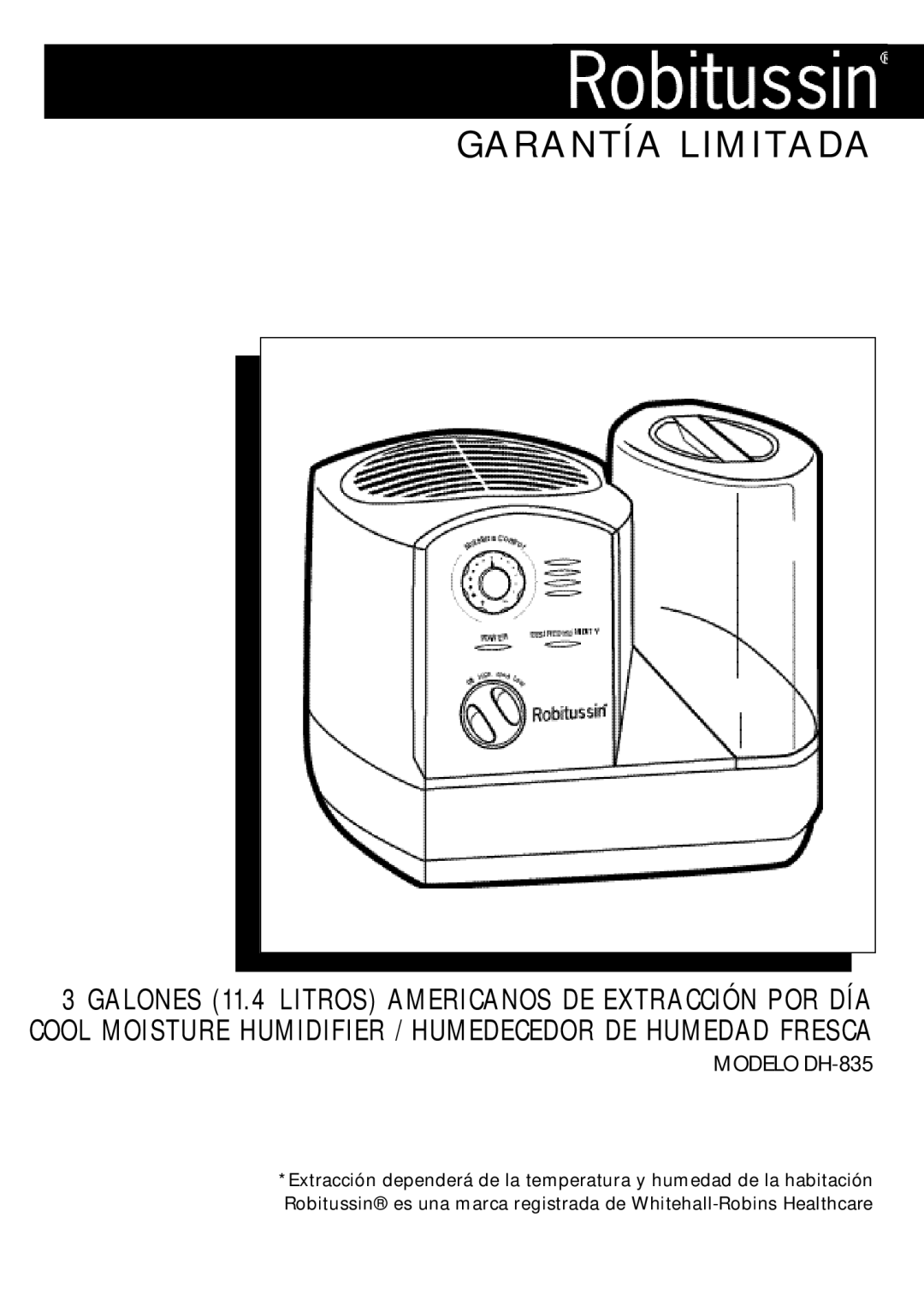 Honeywell owner manual Garantía Limitada, Modelo DH-835 