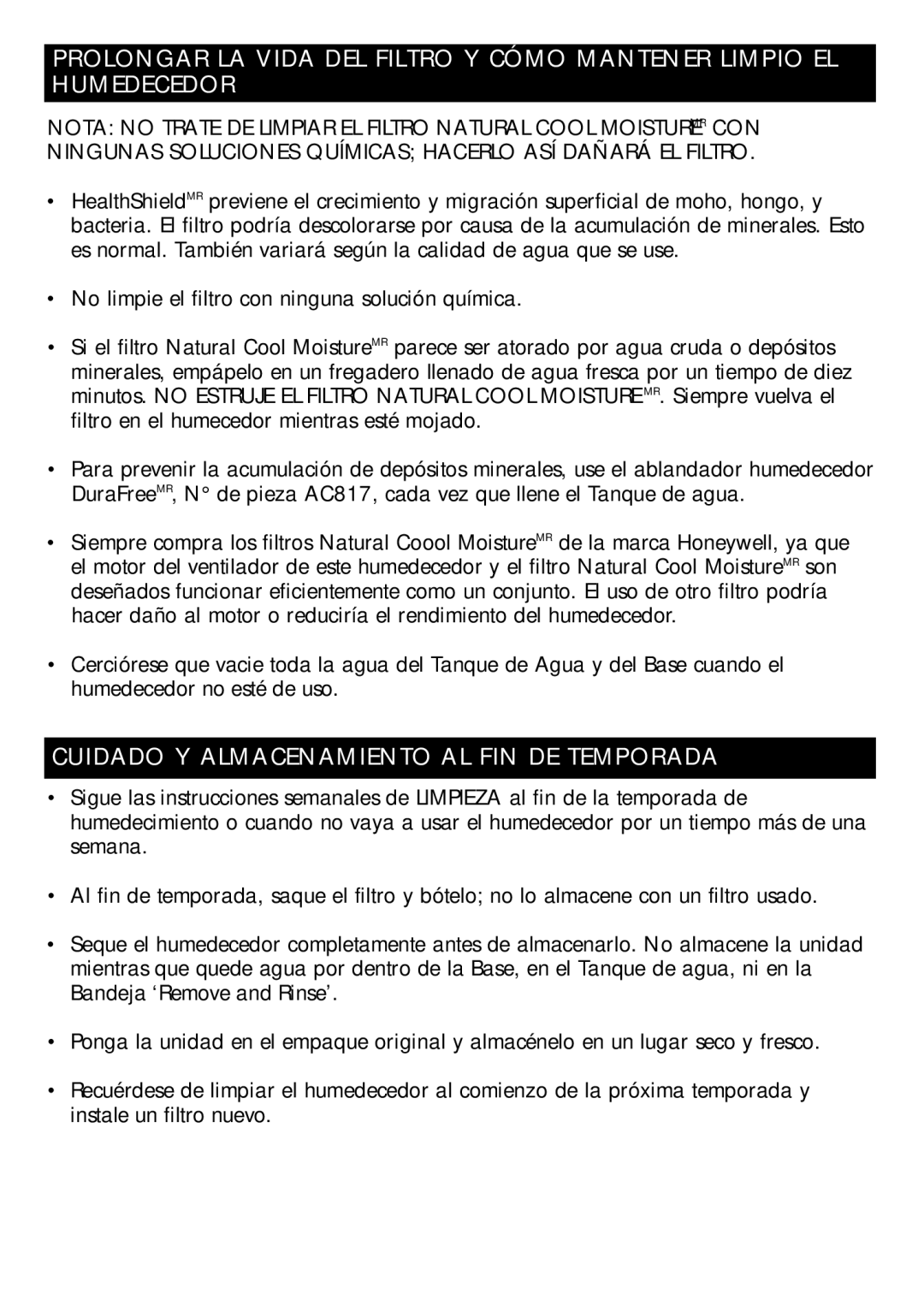 Honeywell DH-835 owner manual Cuidado Y Almacenamiento AL FIN DE Temporada 