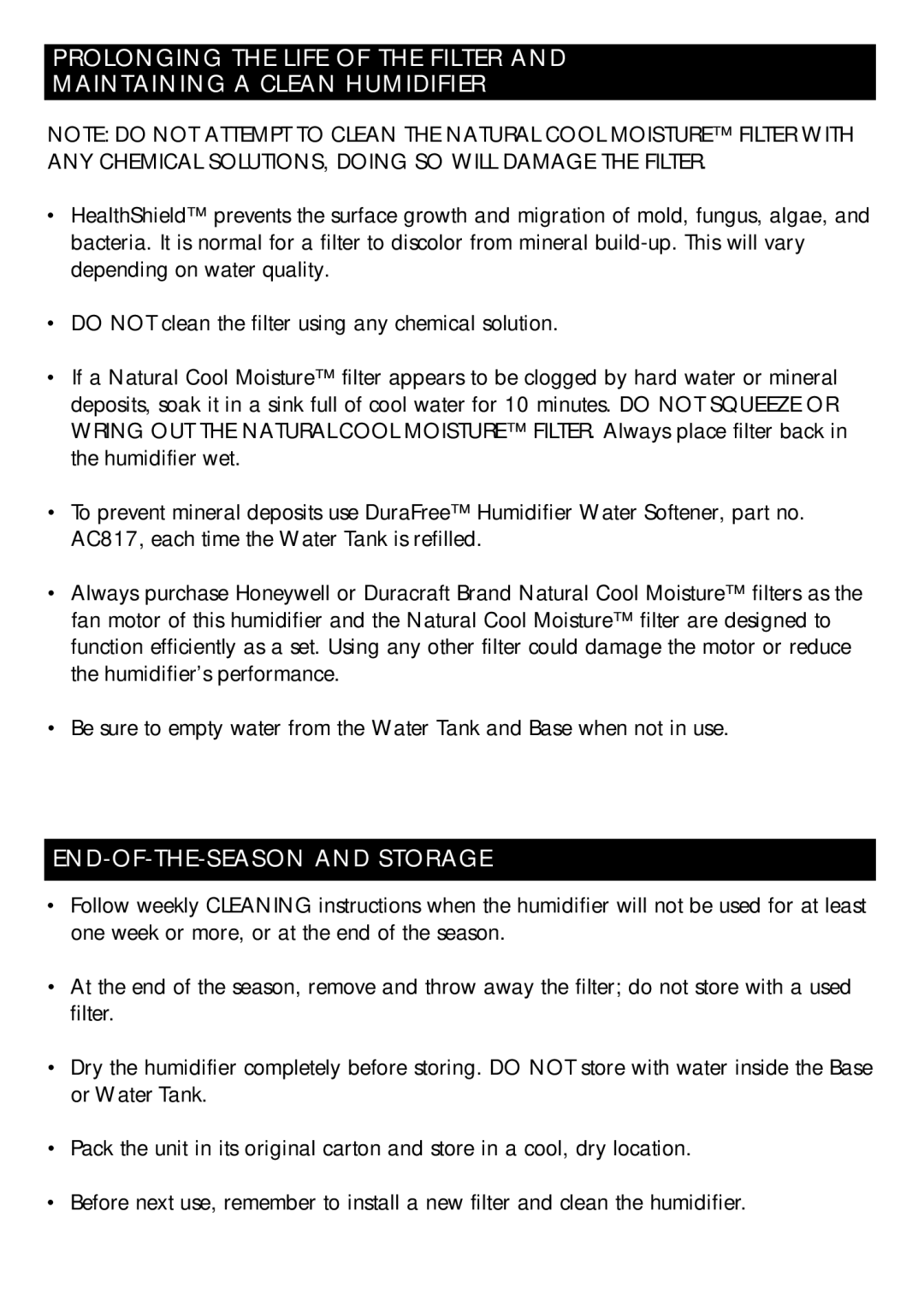 Honeywell DH-835 owner manual END-OF-THE-SEASON and Storage 