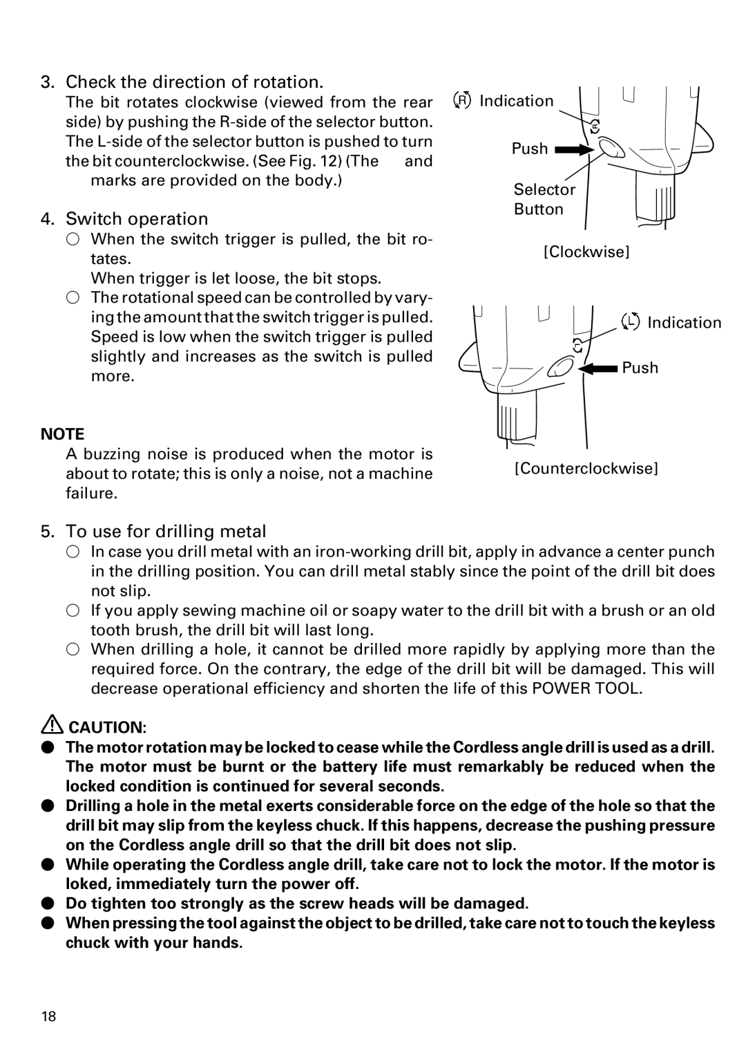 Honeywell DN 10DY instruction manual Check the direction of rotation, Switch operation, To use for drilling metal 